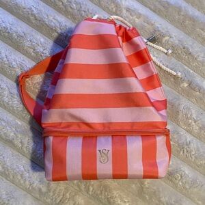Victoria's Secret Coral and Light Pink Striped Bag
